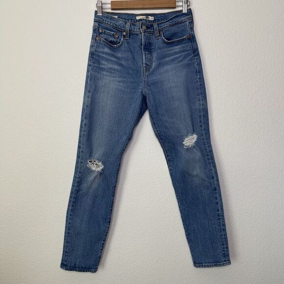 Levis Wedgie Skinny Ankle Jeans 28" Sz 26 Button Fly Mid Rise Distressed Denim - Picture 2 of 13